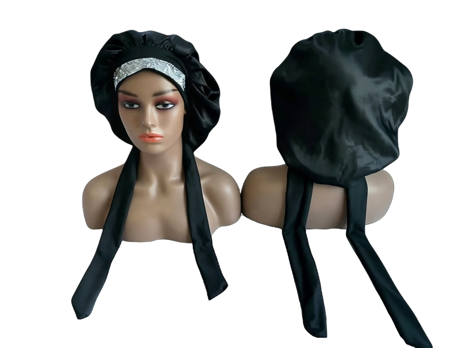 Round bonnet with strap & rhinestones